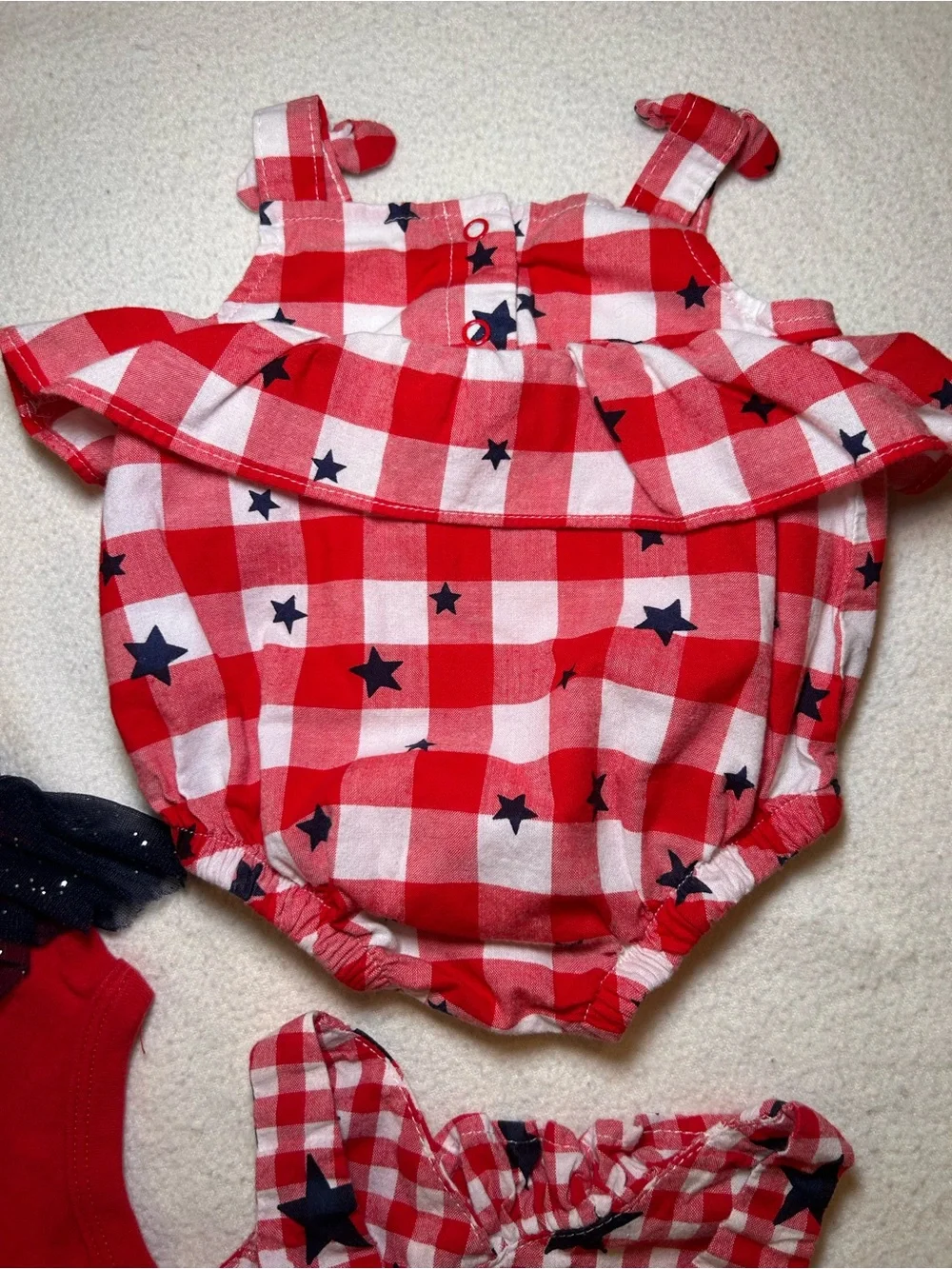 Red Star-Print Baby Romper Set for Girls Newborn and 0-3 Months